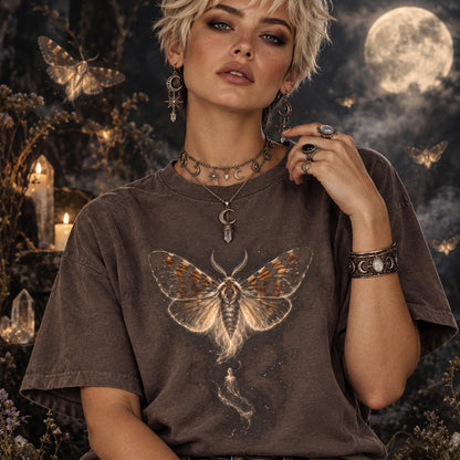 Moth Shirt, Witchy T-Shirt, Celestial Moth Tee, Gothic Nature T Shirt, Moon Phase Art, Mystical Butterfly, Insect Lover Gift, Comfort Colors