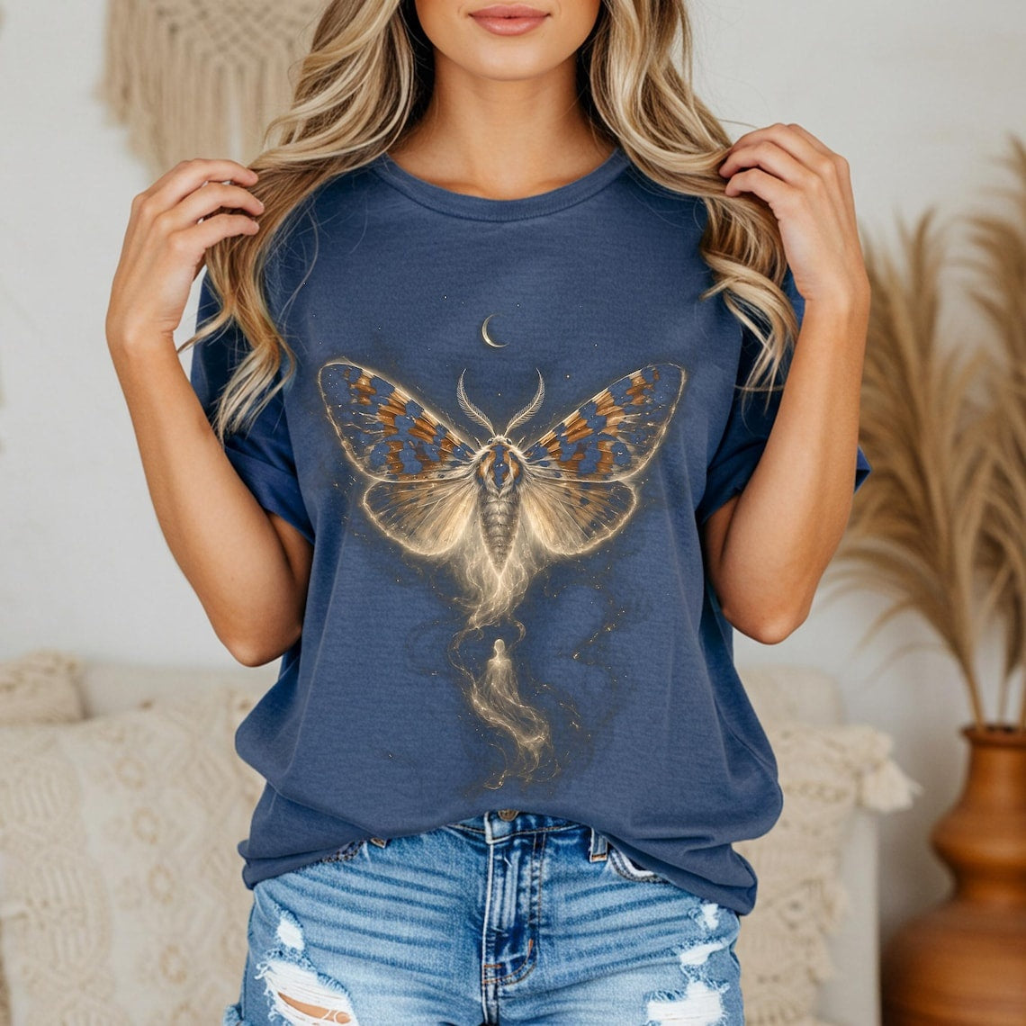Moth Shirt, Witchy T-Shirt, Celestial Moth Tee, Gothic Nature T Shirt, Moon Phase Art, Mystical Butterfly, Insect Lover Gift, Comfort Colors