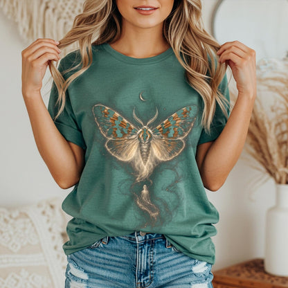 Moth Shirt, Witchy T-Shirt, Celestial Moth Tee, Gothic Nature T Shirt, Moon Phase Art, Mystical Butterfly, Insect Lover Gift, Comfort Colors