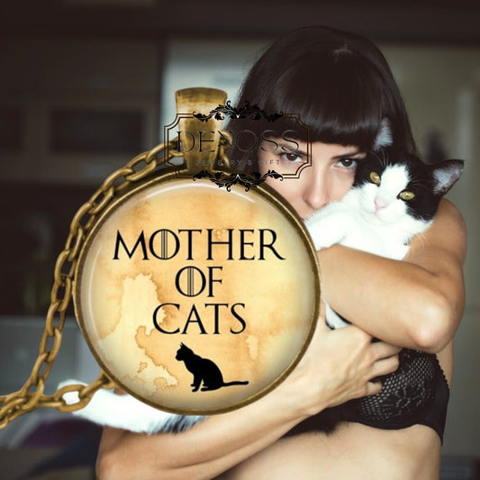 Mother of Cats Pendant Necklace,Cat Lover Gifts for Her