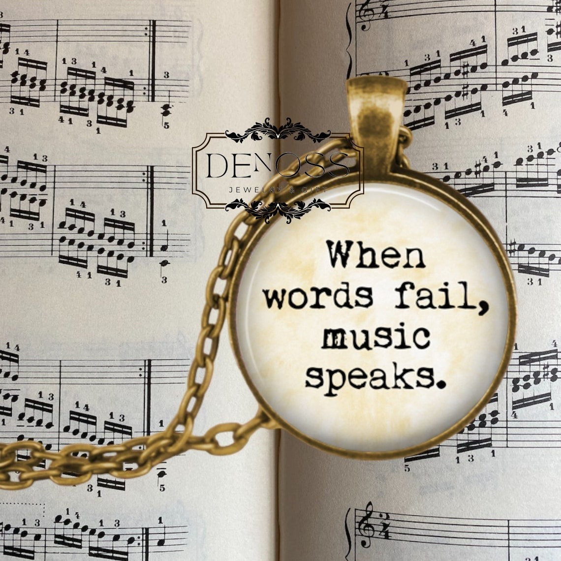 Music Quote Pendant Necklace,Musician Gift,Romantic Jewelry