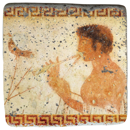 Musician playing double flute,Triclinium Tomb,Pompeii,Roman Art,Etruscan Art Fresco on Stone