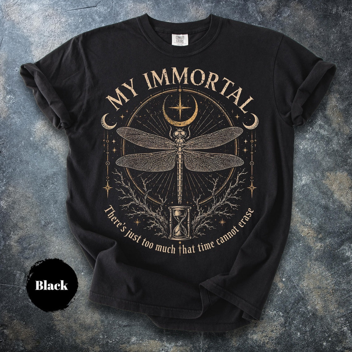 My Immortal Dragonfly Shirt, Gothic Dragonfly Tee, Dark Academia Shirt, Celestial Moon T-Shirt, Witchy Nature Gift