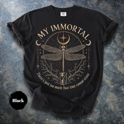 My Immortal Dragonfly Shirt, Gothic Dragonfly Tee, Dark Academia Shirt, Celestial Moon T-Shirt, Witchy Nature Gift