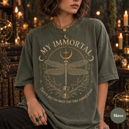 My Immortal Dragonfly Shirt, Gothic Dragonfly Tee, Dark Academia Shirt, Celestial Moon T-Shirt, Witchy Nature Gift