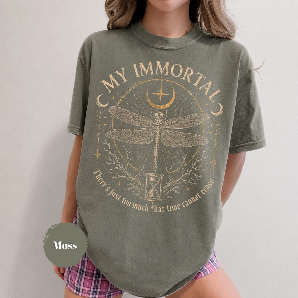 My Immortal Dragonfly Shirt, Gothic Dragonfly Tee, Dark Academia Shirt, Celestial Moon T-Shirt, Witchy Nature Gift