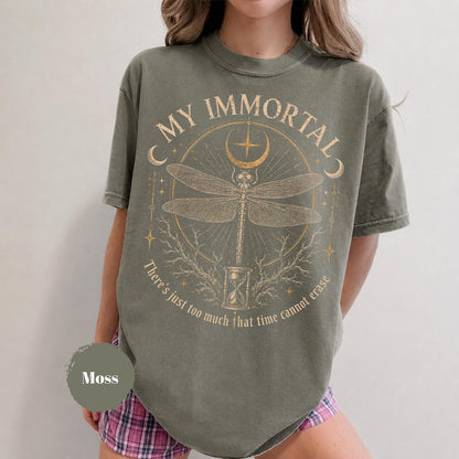 My Immortal Dragonfly Shirt, Gothic Dragonfly Tee, Dark Academia Shirt, Celestial Moon T-Shirt, Witchy Nature Gift