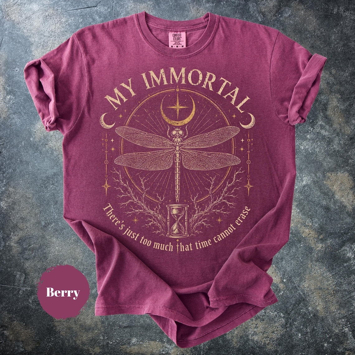 My Immortal Dragonfly Shirt, Gothic Dragonfly Tee, Dark Academia Shirt, Celestial Moon T-Shirt, Witchy Nature Gift