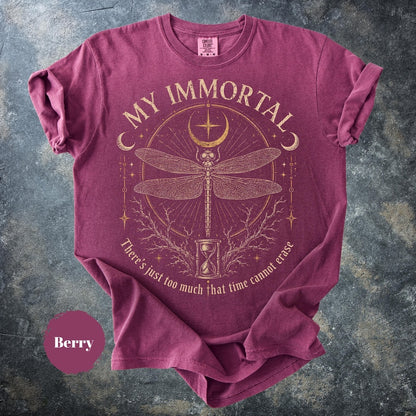 My Immortal Dragonfly Shirt, Gothic Dragonfly Tee, Dark Academia Shirt, Celestial Moon T-Shirt, Witchy Nature Gift