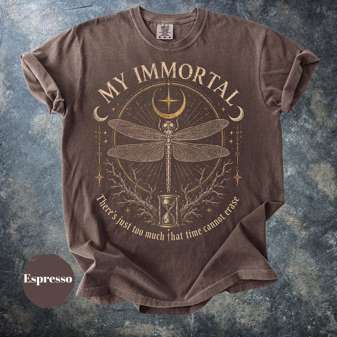 My Immortal Dragonfly Shirt, Gothic Dragonfly Tee, Dark Academia Shirt, Celestial Moon T-Shirt, Witchy Nature Gift