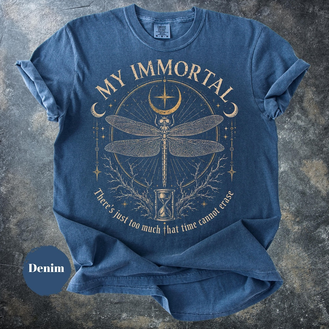 My Immortal Dragonfly Shirt, Gothic Dragonfly Tee, Dark Academia Shirt, Celestial Moon T-Shirt, Witchy Nature Gift