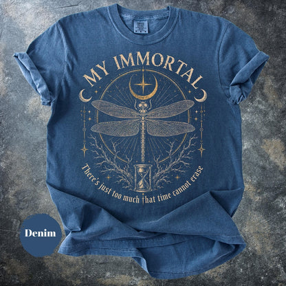 My Immortal Dragonfly Shirt, Gothic Dragonfly Tee, Dark Academia Shirt, Celestial Moon T-Shirt, Witchy Nature Gift