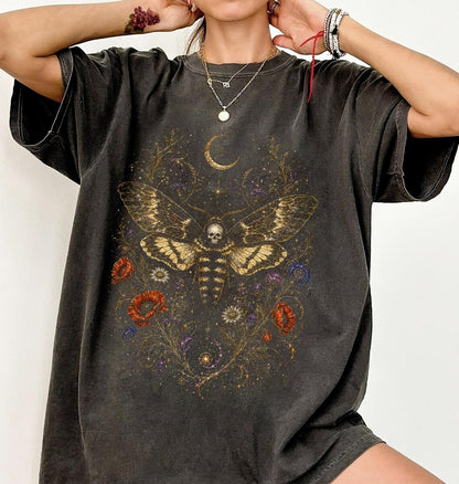 Mystic Butterfly Shirt, Gothic Moth Tee, Witchy T-Shirt, Magical Floral Tee, Skull Moth T Shirt, Death Head Moth Art, Medieval Mystic Style