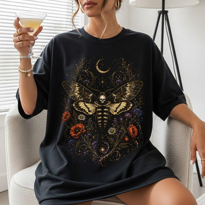 Mystic Butterfly Shirt, Gothic Moth Tee, Witchy T-Shirt, Magical Floral Tee, Skull Moth T Shirt, Death Head Moth Art, Medieval Mystic Style