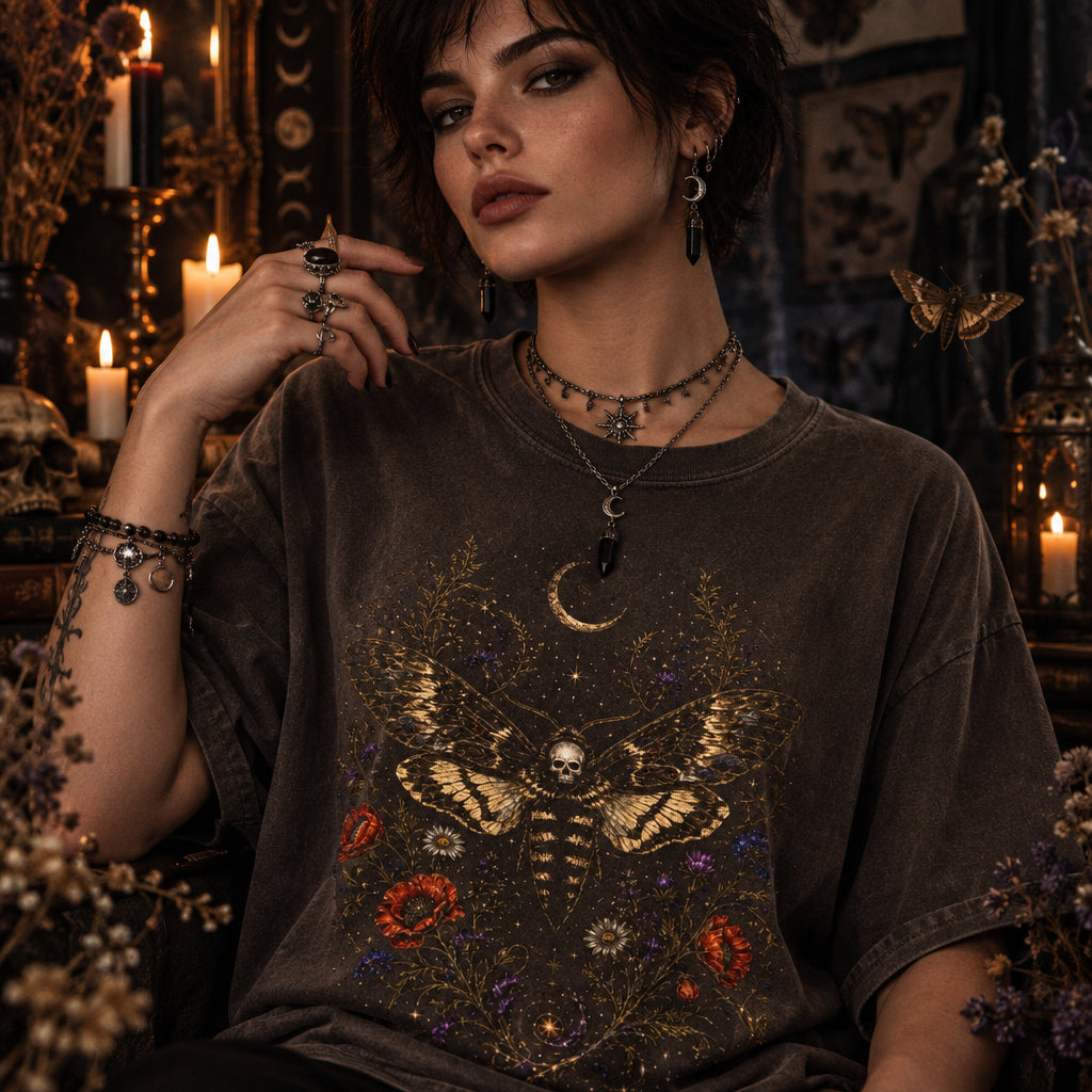 Mystic Butterfly Shirt, Gothic Moth Tee, Witchy T-Shirt, Magical Floral Tee, Skull Moth T Shirt, Death Head Moth Art, Medieval Mystic Style