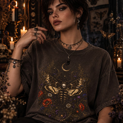 Mystic Butterfly Shirt, Gothic Moth Tee, Witchy T-Shirt, Magical Floral Tee, Skull Moth T Shirt, Death Head Moth Art, Medieval Mystic Style