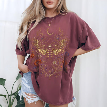 Mystic Butterfly Shirt, Gothic Moth Tee, Witchy T-Shirt, Magical Floral Tee, Skull Moth T Shirt, Death Head Moth Art, Medieval Mystic Style