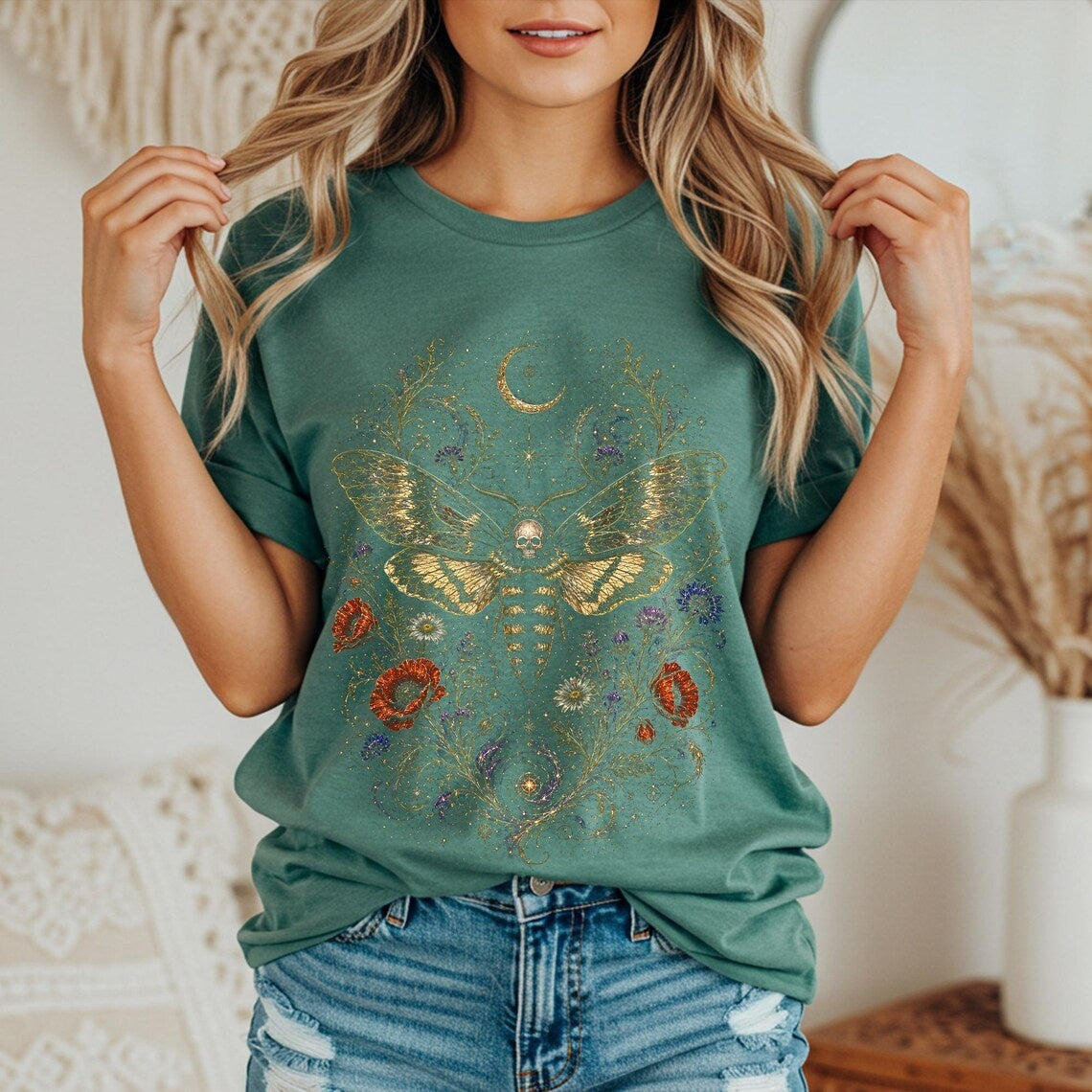 Mystic Butterfly Shirt, Gothic Moth Tee, Witchy T-Shirt, Magical Floral Tee, Skull Moth T Shirt, Death Head Moth Art, Medieval Mystic Style