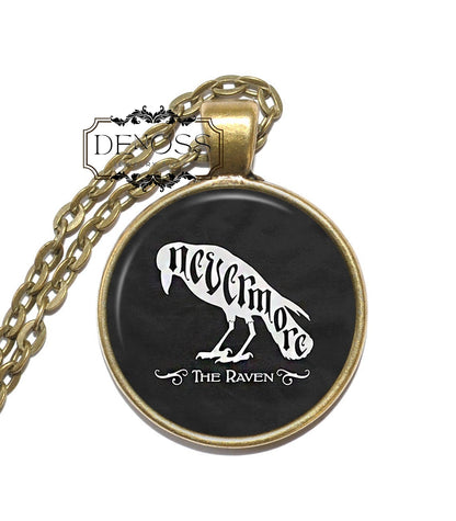 NEVERMORE Necklace,The Raven,Edgar Allan Poe,Writer,Poet,Art Pendant Necklace,Inspirational Necklace,Glass Pendant,Handmade Jewelry