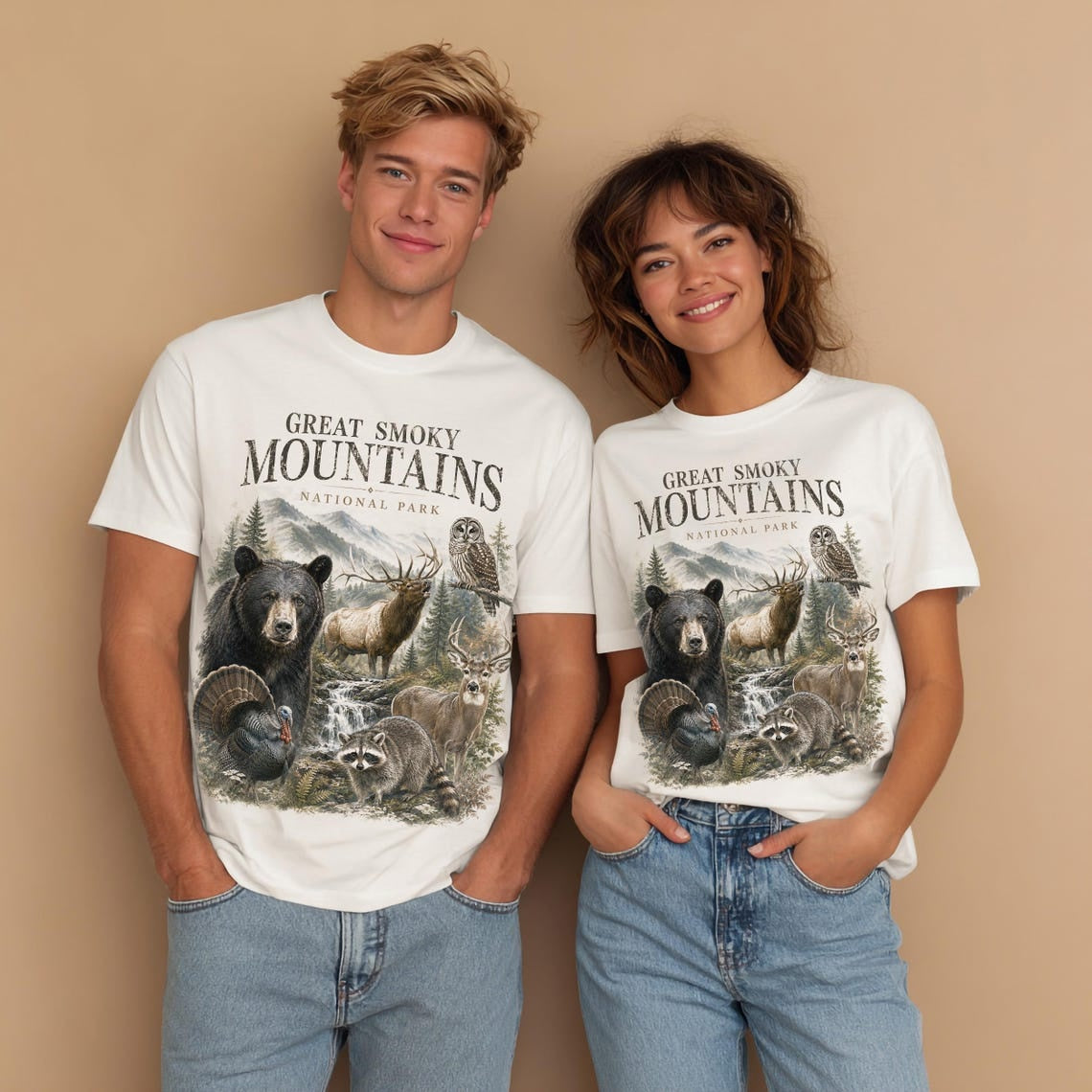 National Park Shirt, Great Smoky Mountains Tee, Wildlife T-Shirt, Bear Deer Raccoon Art, Coyote Nature, Outdoor Camping T Shirt, Hiking Gift