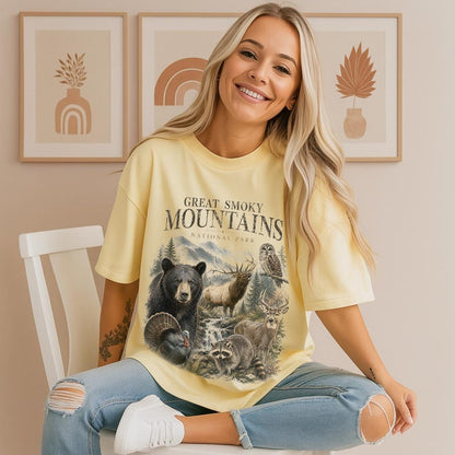 National Park Shirt, Great Smoky Mountains Tee, Wildlife T-Shirt, Bear Deer Raccoon Art, Coyote Nature, Outdoor Camping T Shirt, Hiking Gift