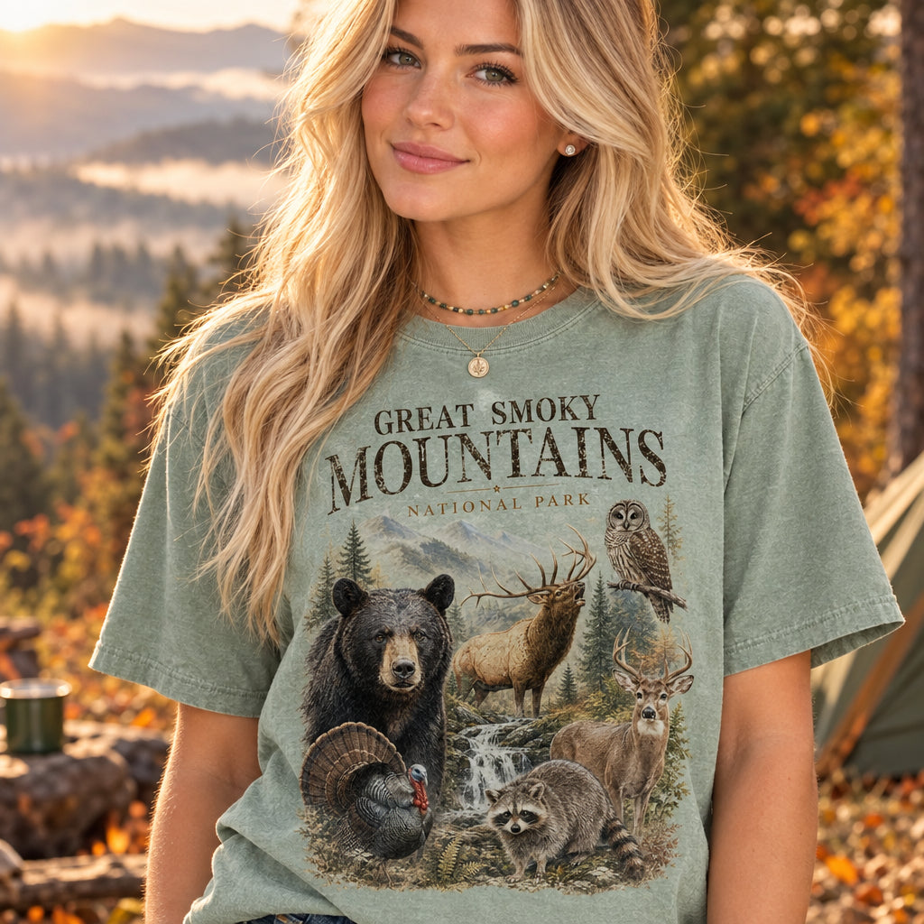 National Park Shirt, Great Smoky Mountains Tee, Wildlife T-Shirt, Bear Deer Raccoon Art, Coyote Nature, Outdoor Camping T Shirt, Hiking Gift