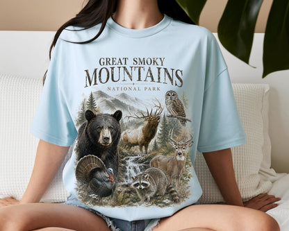 National Park Shirt, Great Smoky Mountains Tee, Wildlife T-Shirt, Bear Deer Raccoon Art, Coyote Nature, Outdoor Camping T Shirt, Hiking Gift