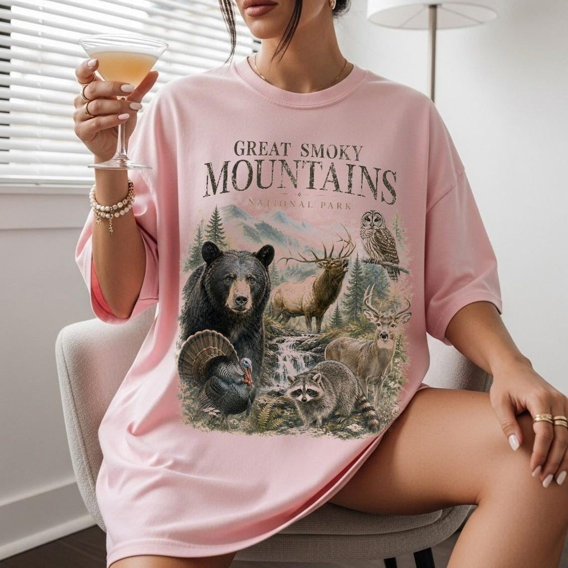 National Park Shirt, Great Smoky Mountains Tee, Wildlife T-Shirt, Bear Deer Raccoon Art, Coyote Nature, Outdoor Camping T Shirt, Hiking Gift