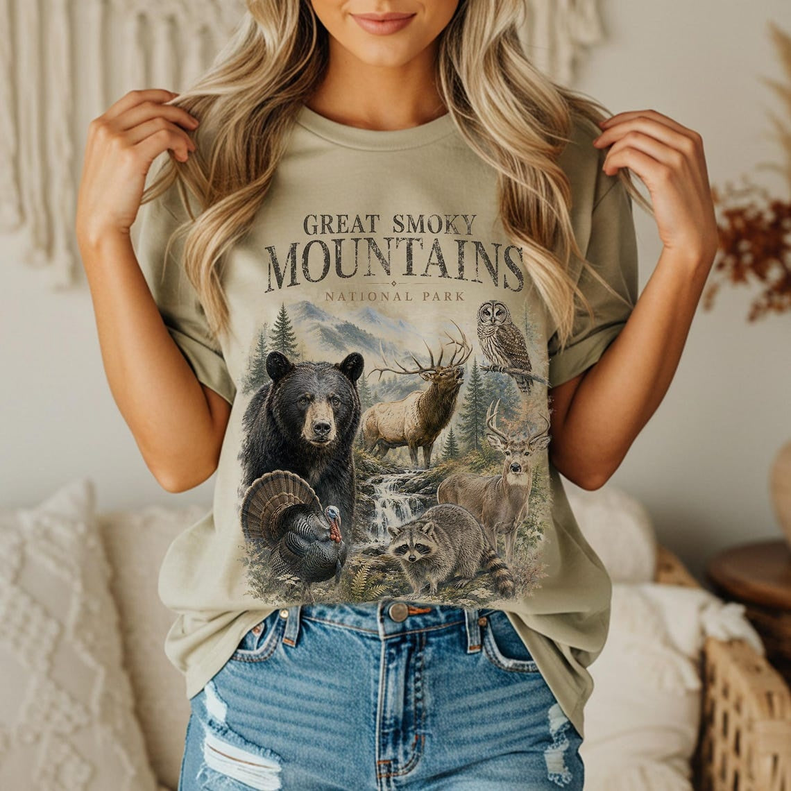 National Park Shirt, Great Smoky Mountains Tee, Wildlife T-Shirt, Bear Deer Raccoon Art, Coyote Nature, Outdoor Camping T Shirt, Hiking Gift