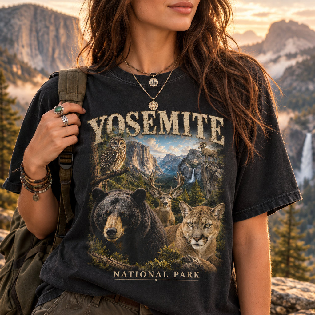 National Park Shirt, Yosemite Tee, California Bear T Shirt, Mountain Lion Wildlife Tee, Camping T-Shirt, Hiking Gift, Outdoor Apparel