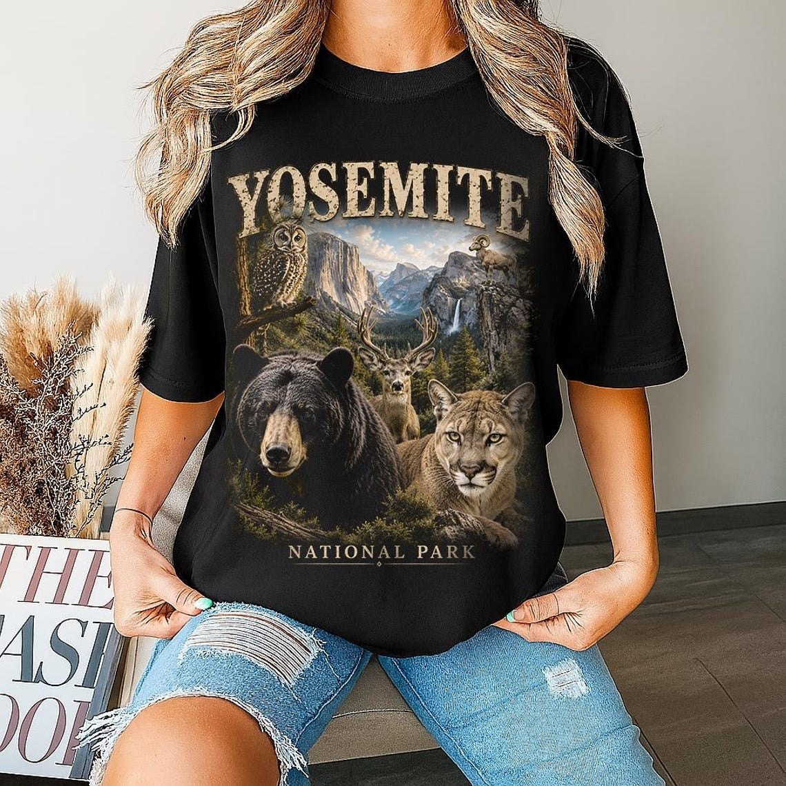 National Park Shirt, Yosemite Tee, California Bear T Shirt, Mountain Lion Wildlife Tee, Camping T-Shirt, Hiking Gift, Outdoor Apparel