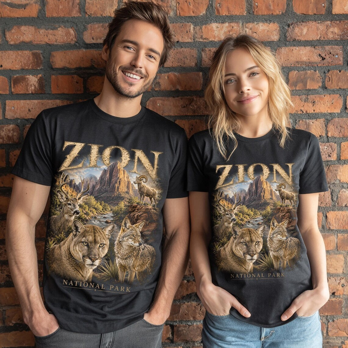 National Park Shirt, Zion National Park Tee, Camping Shirt, Utah Wildlife, Cougar Coyote Bighorn Sheep Art, Hiking Tee, Nature Lover Gift