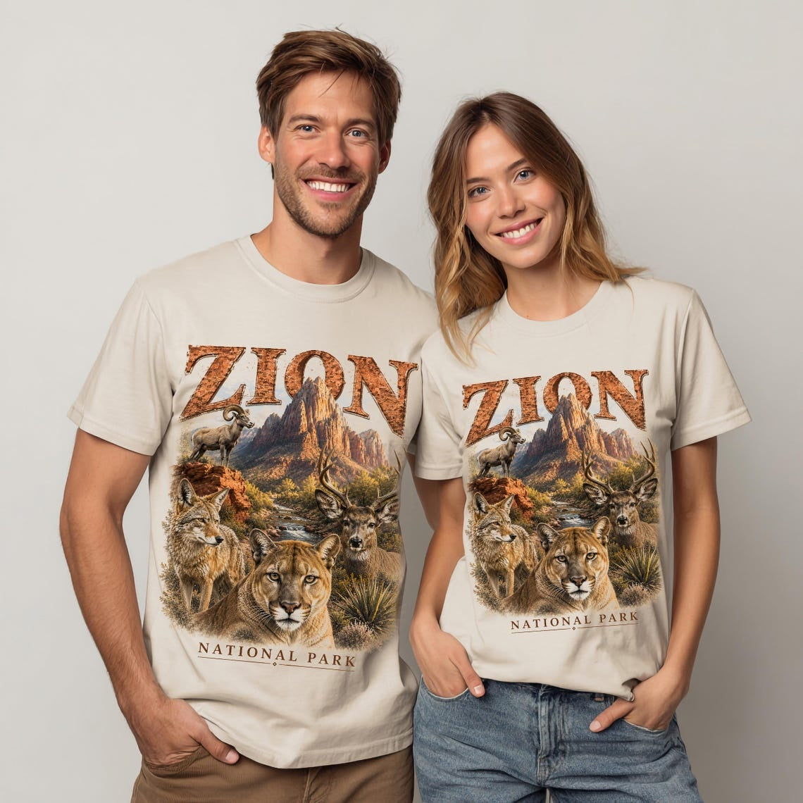 National Park Shirt, Zion National Park Tee, Camping Shirt, Utah Wildlife, Cougar Coyote Bighorn Sheep Art, Hiking Tee, Nature Lover Gift