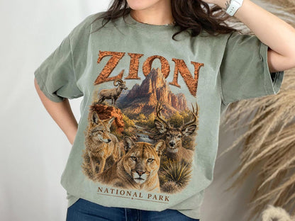 National Park Shirt, Zion National Park Tee, Camping Shirt, Utah Wildlife, Cougar Coyote Bighorn Sheep Art, Hiking Tee, Nature Lover Gift