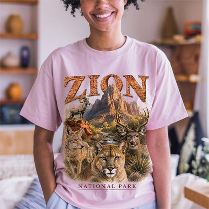 National Park Shirt, Zion National Park Tee, Camping Shirt, Utah Wildlife, Cougar Coyote Bighorn Sheep Art, Hiking Tee, Nature Lover Gift