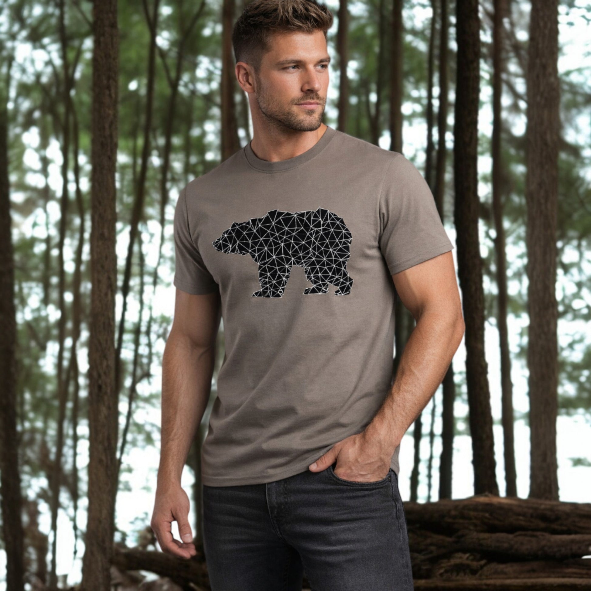 Bear Gift for Men,Bear Made of Triangles,Hiking Tshirt 