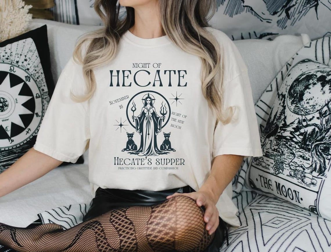 Night of Hecate Shirt ,Greek Icons ,Hecate Print ,Greek Mythology, Gift Moon Goddess ,Hekate Triple Goddess Pagan Shirt ,Maiden Mother Crone