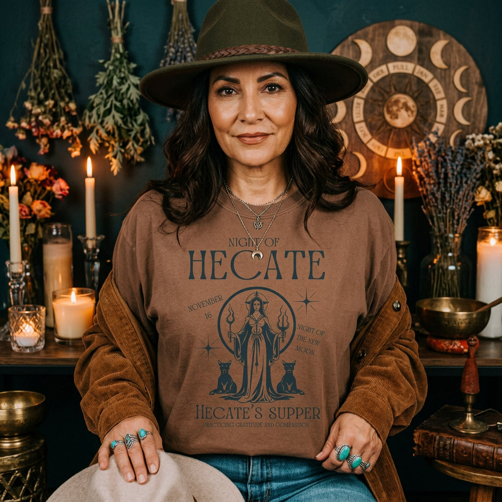 Night of Hecate Shirt ,Greek Icons ,Hecate Print ,Greek Mythology, Gift Moon Goddess ,Hekate Triple Goddess Pagan Shirt ,Maiden Mother Crone
