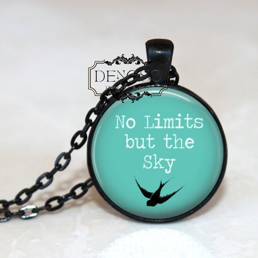 No Limits but the Sky  Inspirational Quote Pendant Necklace