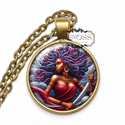 OYA Necklace,African,OYA Necklace,African,Goddess of Weather,Goddess of Rebirth,Goddess of Intuition,Protectress of Women,Glass Pendant