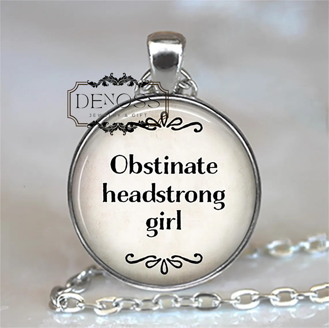 Obstinate headstrong girl quote necklace,Jane Austen quote pendant,literary quote jewelry,literary jewelry