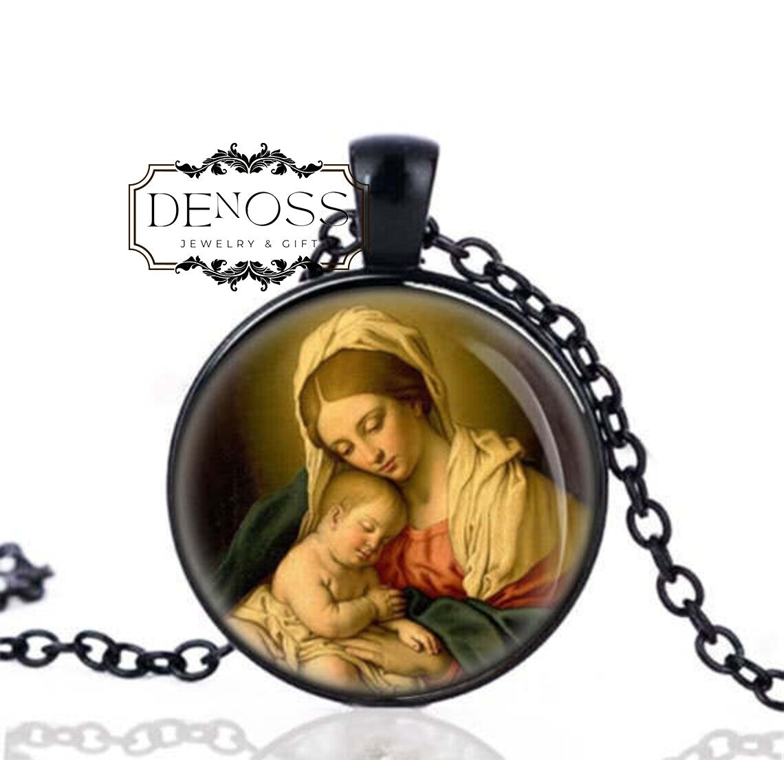 Our Lady Mother Mary and Baby Jesus Necklace,Catholic Medal Religious Pendant Necklace