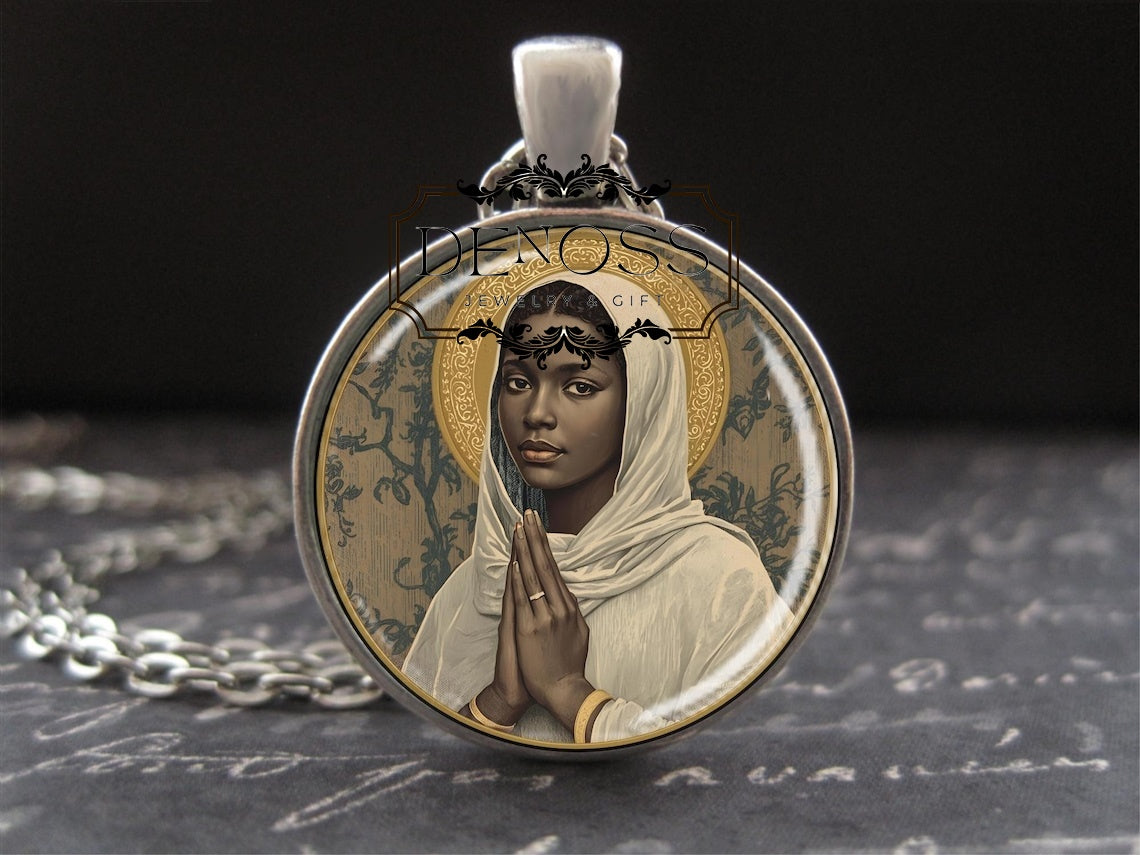 Our Lady of Kibeho Medal,Vision of Divine Peace Sanctified Souls Print Seven Sorrows Necklace,Religious Jewelry,Art Gifts for Women