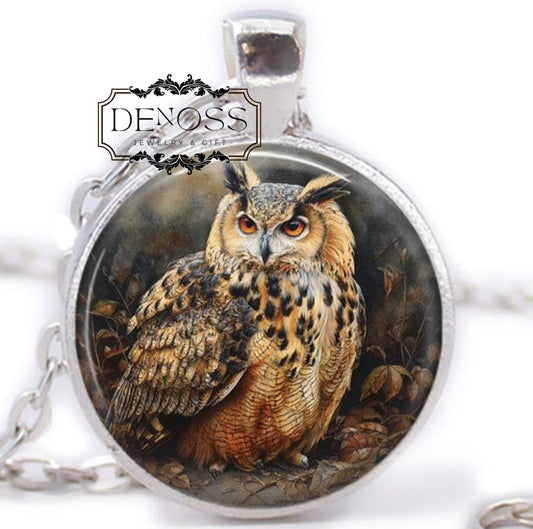 Owl Necklace Glass Tile Pendant, Bird Jewelry Gift