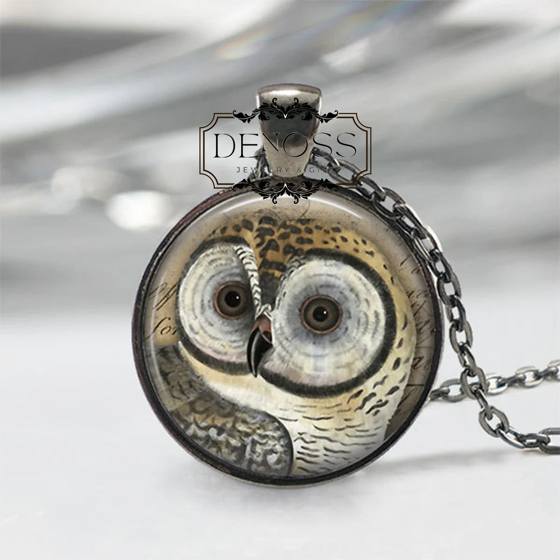 Owl Necklace,Owl Jewelry Bird Necklace,Nature Necklace,Gray Blue Nature Jewelry,Woodland Bird Gift for Wife
