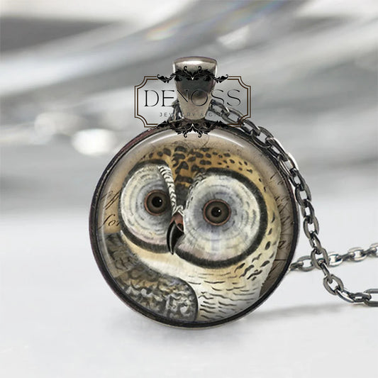 Owl Necklace,Owl Jewelry Bird Necklace,Nature Necklace,Gray Blue Nature Jewelry,Woodland Bird Gift for Wife