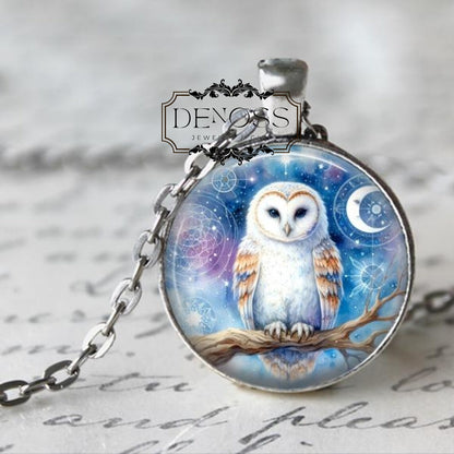 Owl Necklace,Owl Pendant,Mystical Owl,Mystic Owl,Fantasy,Moon,Celestial,Owl on a Branch,Owl Jewelry,Bird Necklace