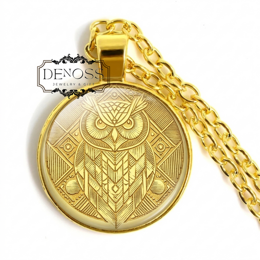 Owl Pendant Necklace,Engraved Wisdom Charm