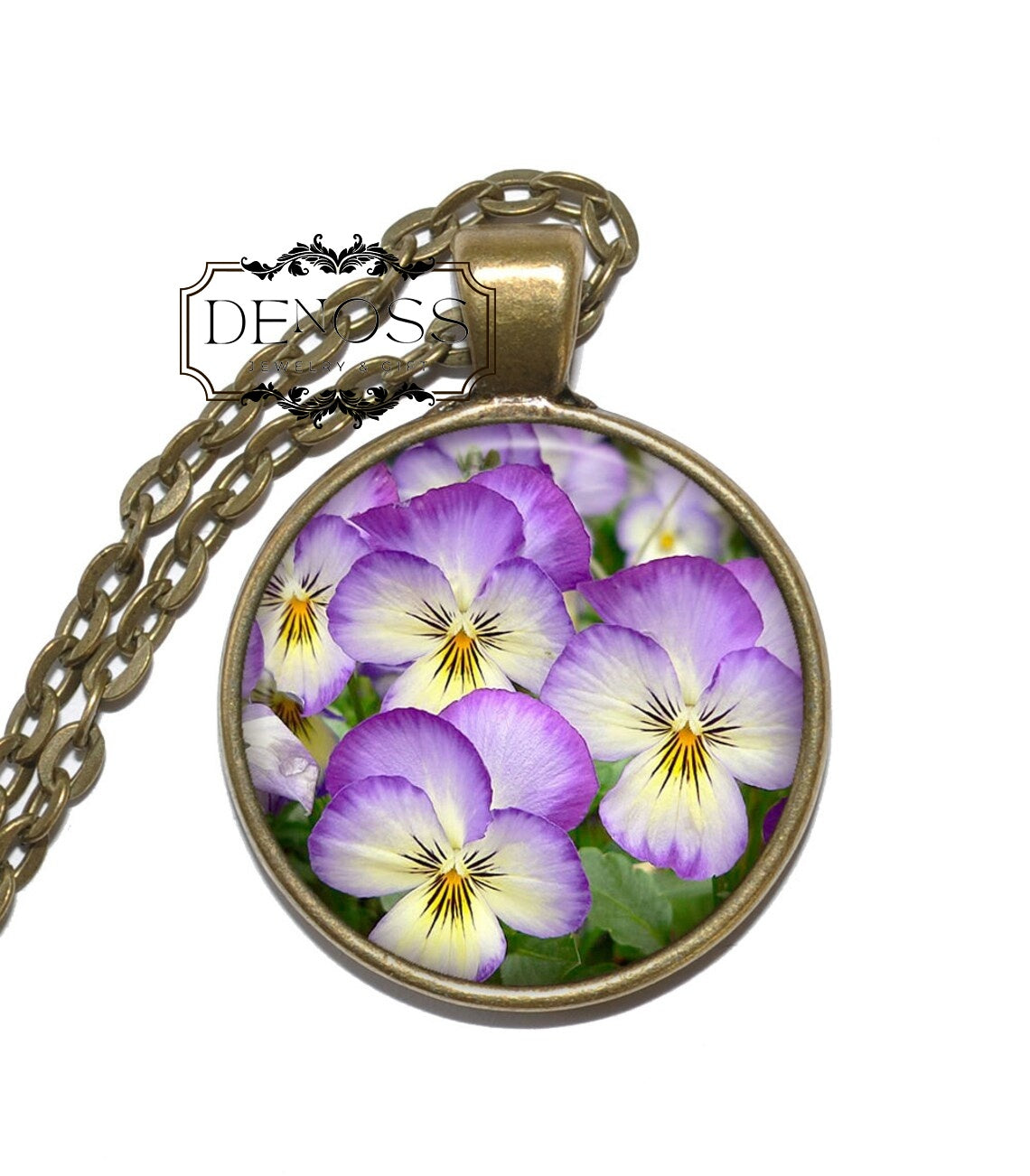 PANSY Necklace,Flower Necklace,Art Pendant Necklace,Glass Pendant,Handmade Jewelry