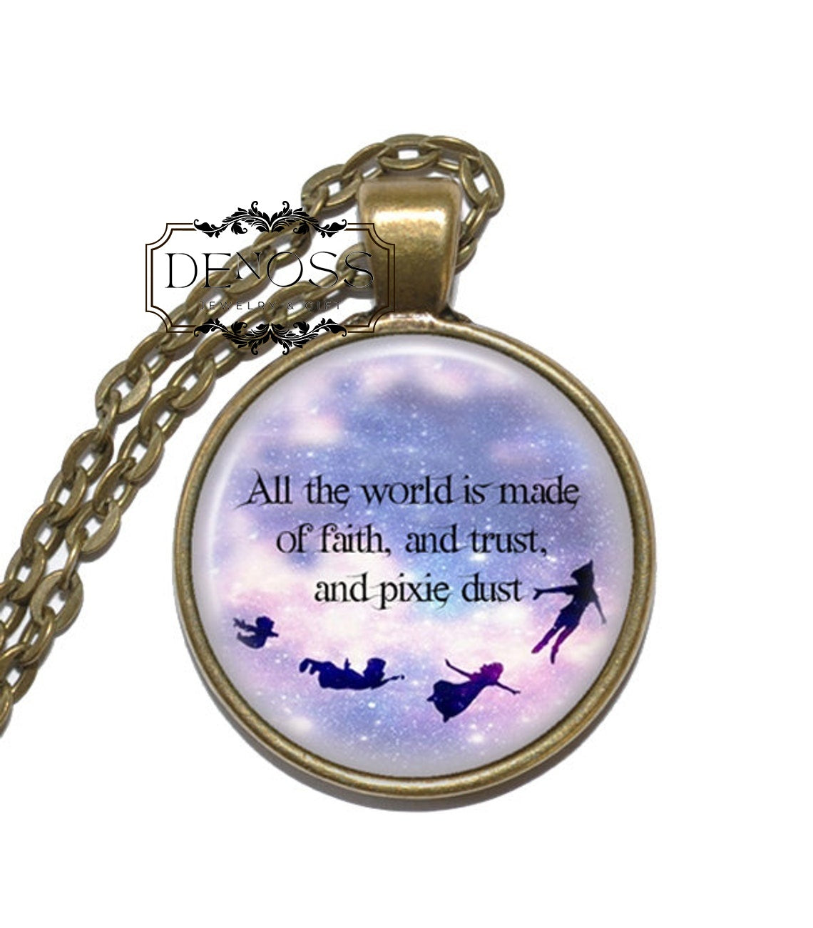 PETER PAN QUOTE Necklace,J. M. Barrie Quote,Art Pendant Necklace,Inspirational Necklace,Glass Pendant,Handmade Jewelry